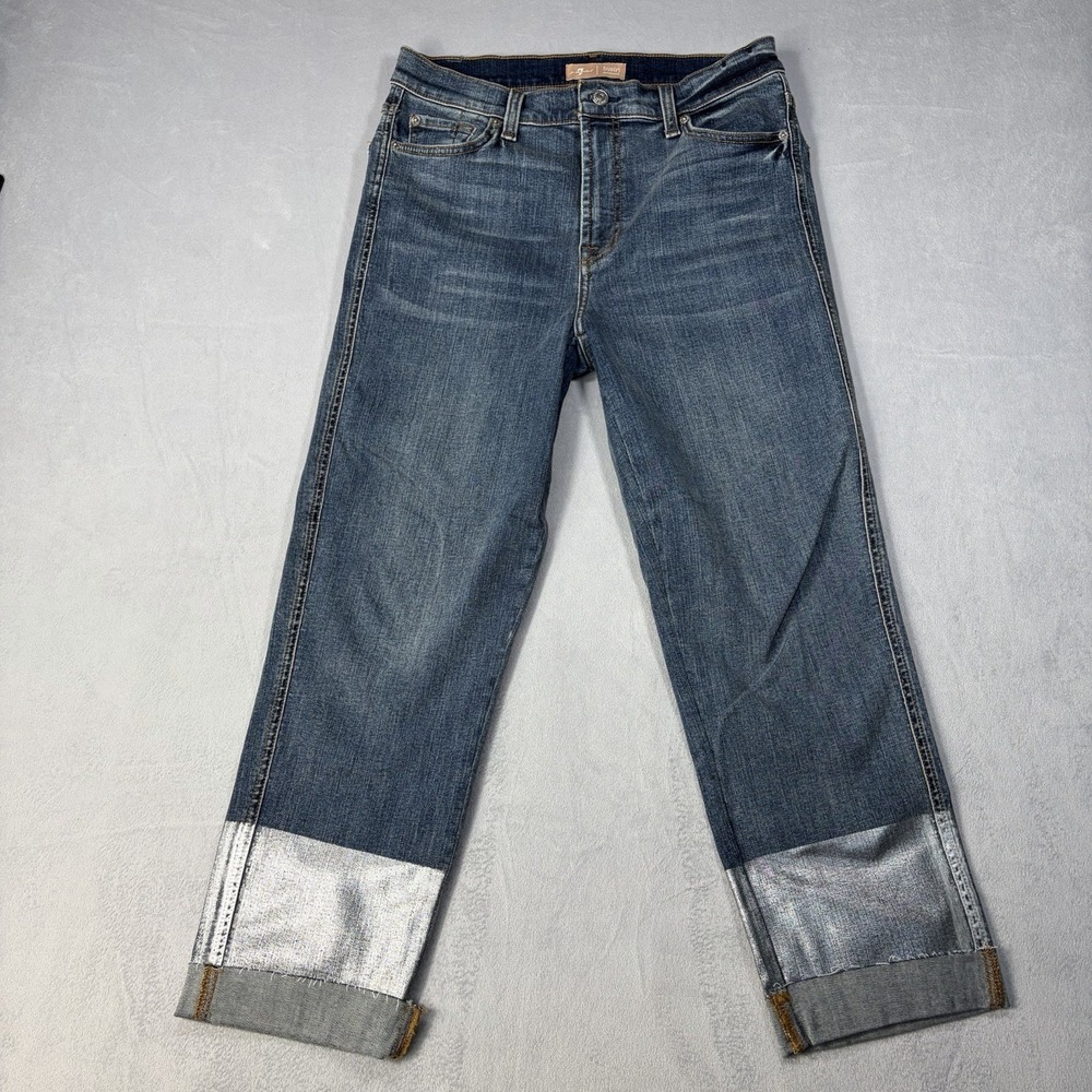7 For All Mankind B(Air) Jeans Women's Side 30 High Waist Cropped Straight
